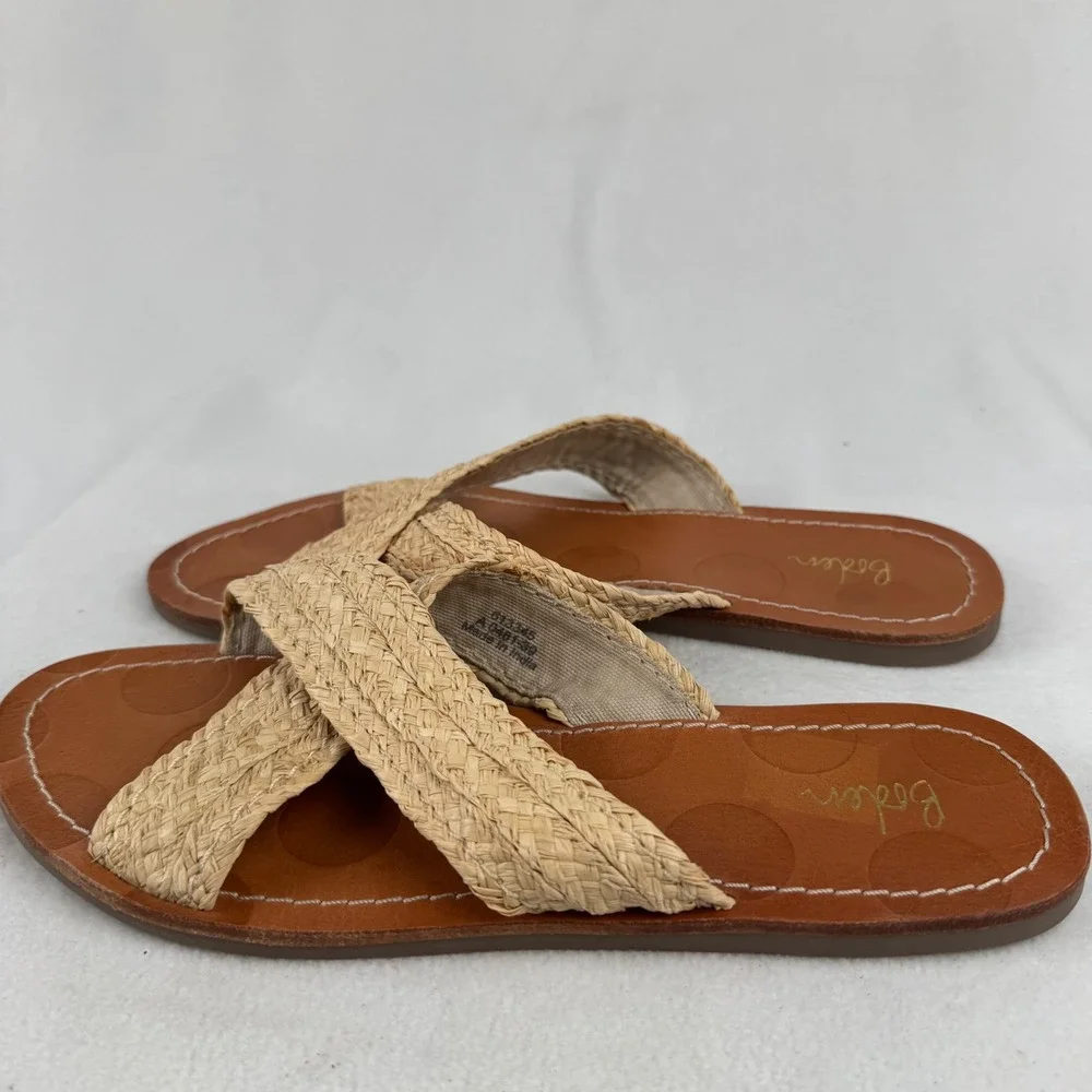 Boden‎ Raffia Criss Cross Sandals Tan Brown Leather Womens Size 39 US 8.5